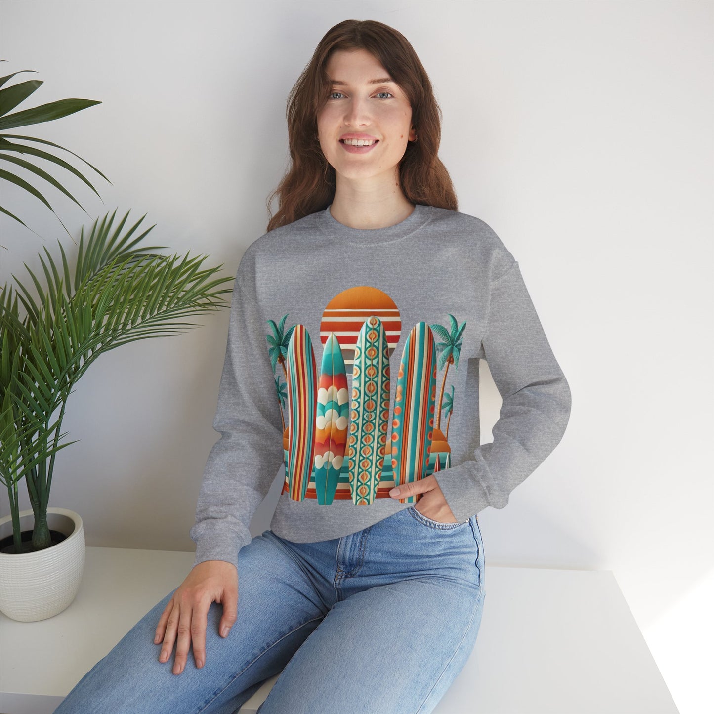 Retro Beach Surfboard Unisex Crewneck Sweatshirt