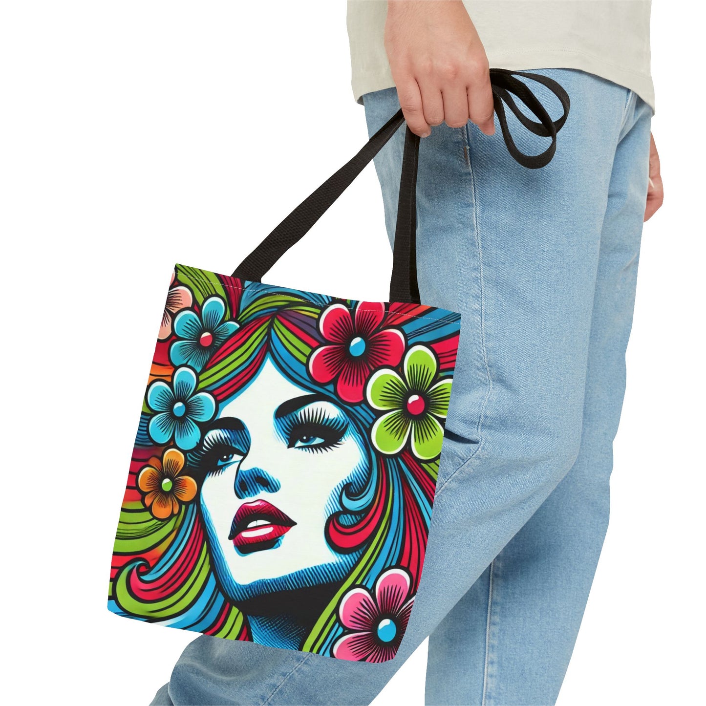 Psychedelic Flower Power Pop Art Tote Book Bag - 13" x 13"