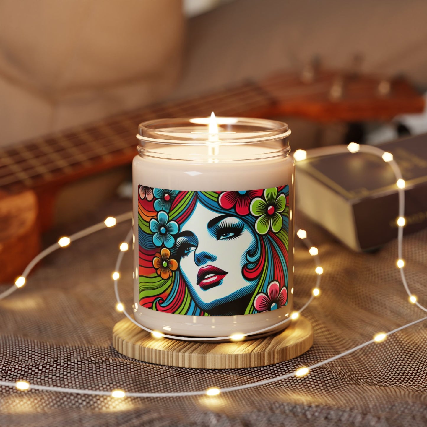 Psychedelic Flower Power Pop Art Scented Soy Candle - 9oz