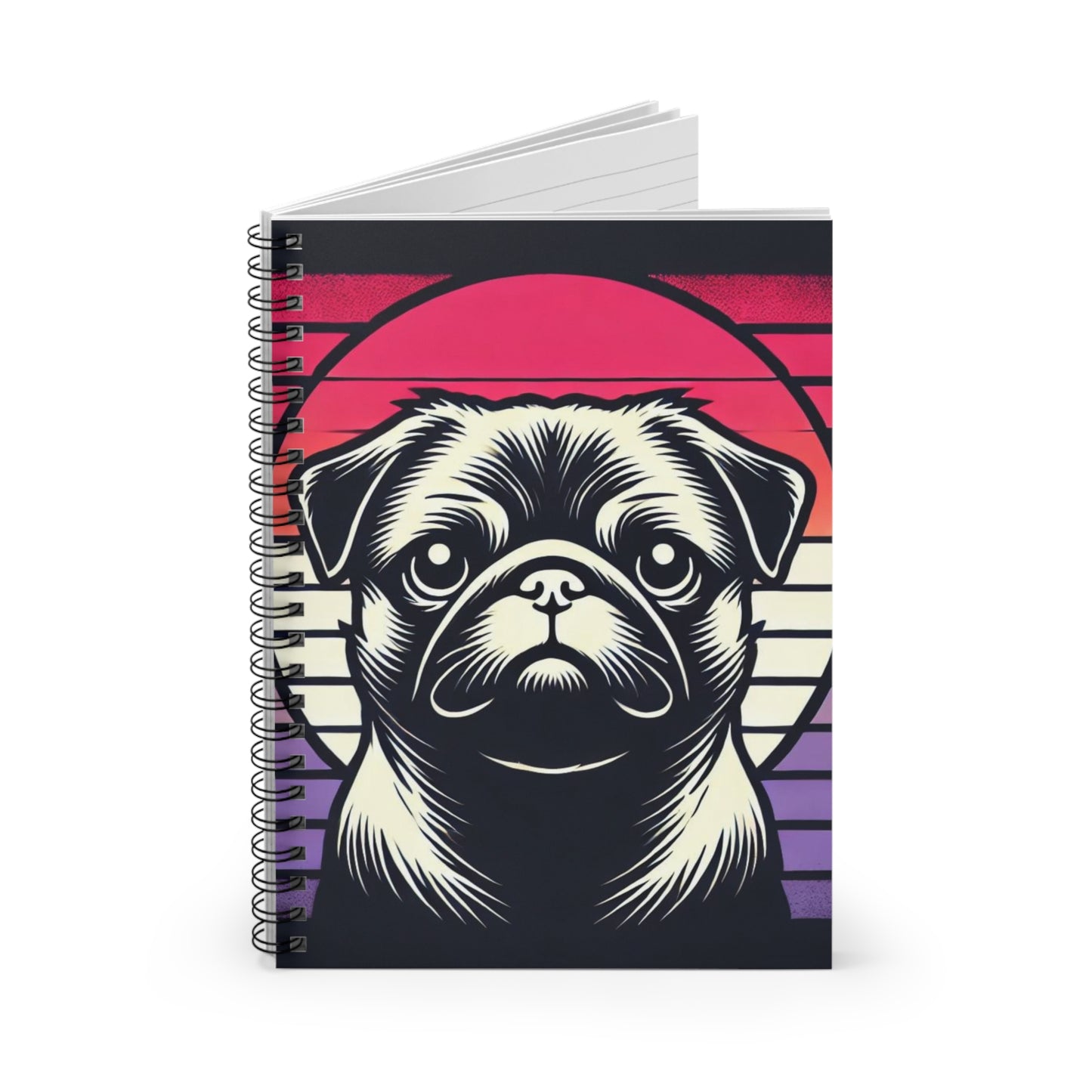 Retro Silhouette Pug Spiral Notebook - Ruled Line