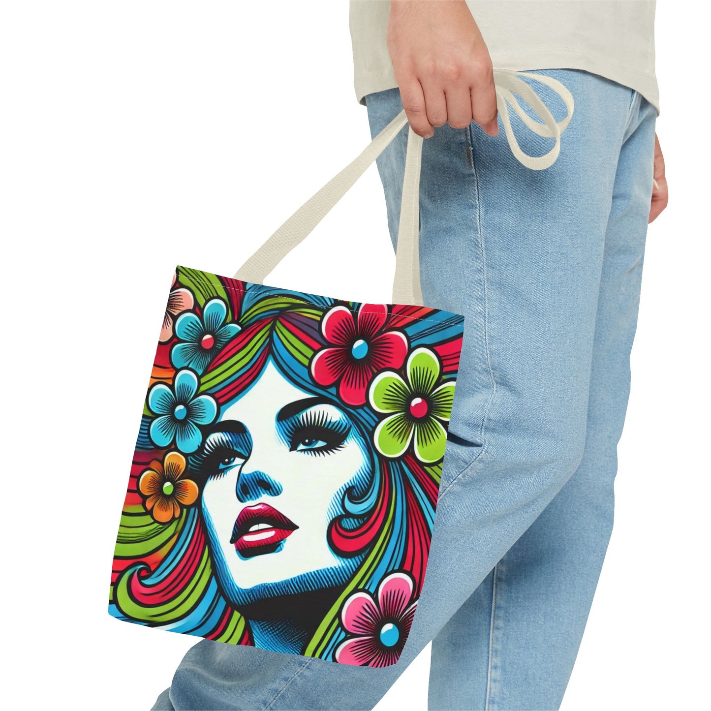 Psychedelic Flower Power Pop Art Tote Book Bag - 13" x 13"