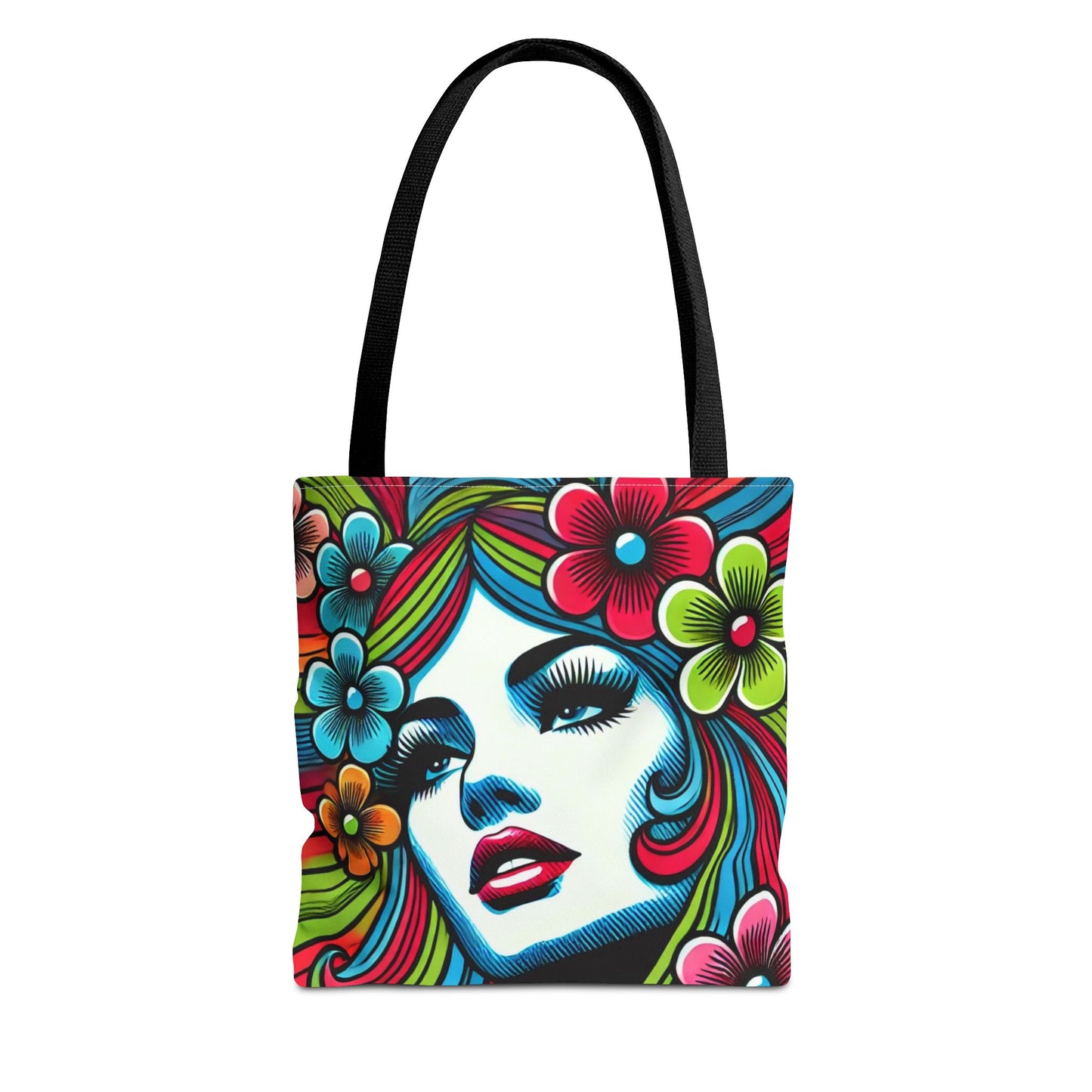 Psychedelic Flower Power Pop Art Tote Book Bag - 13" x 13"