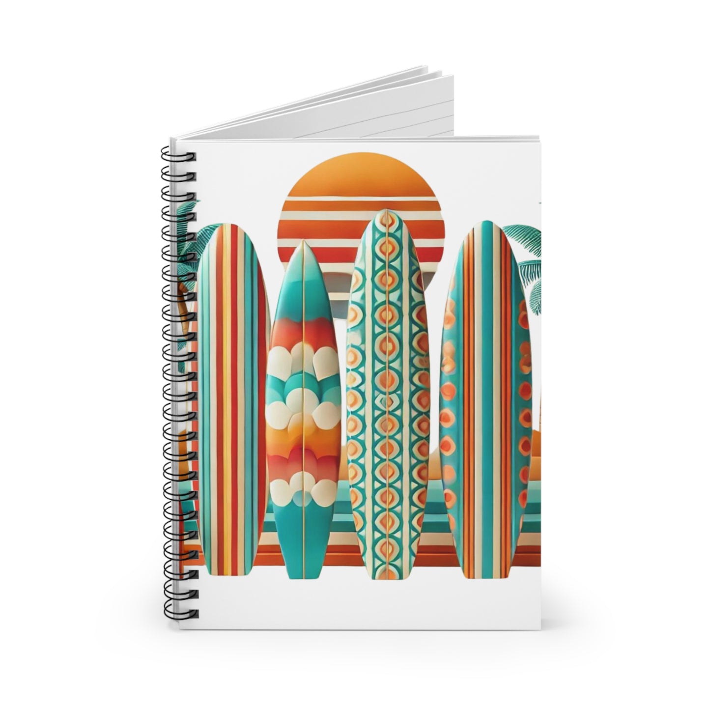 Retro Beach Surfboard Spiral Notebook - Ruled Line