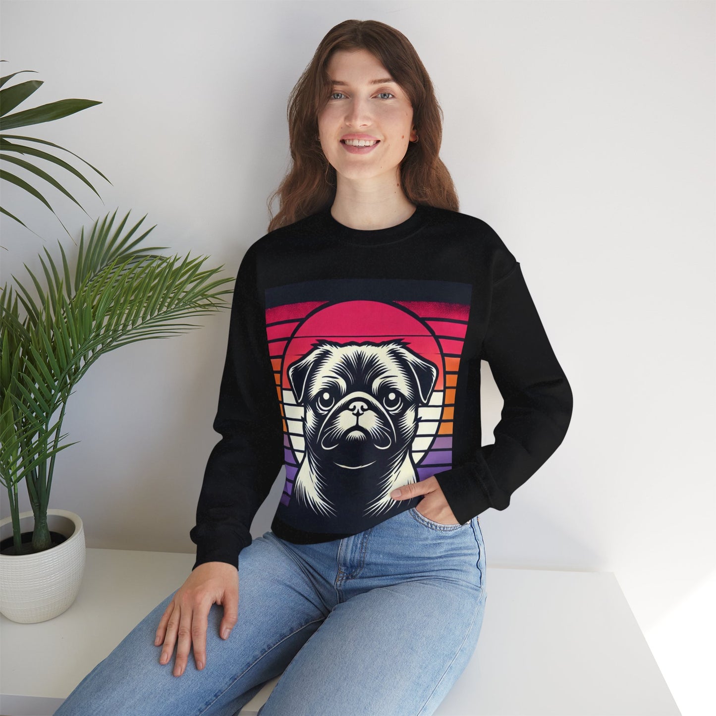 Retro Silhouette Pug Unisex Crewneck Sweatshirt