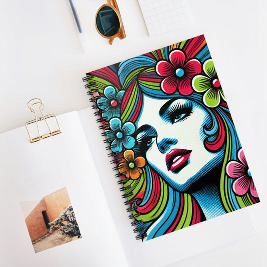 Psychedelic Flower Power Pop Art Spiral Notebook - Ruled Line