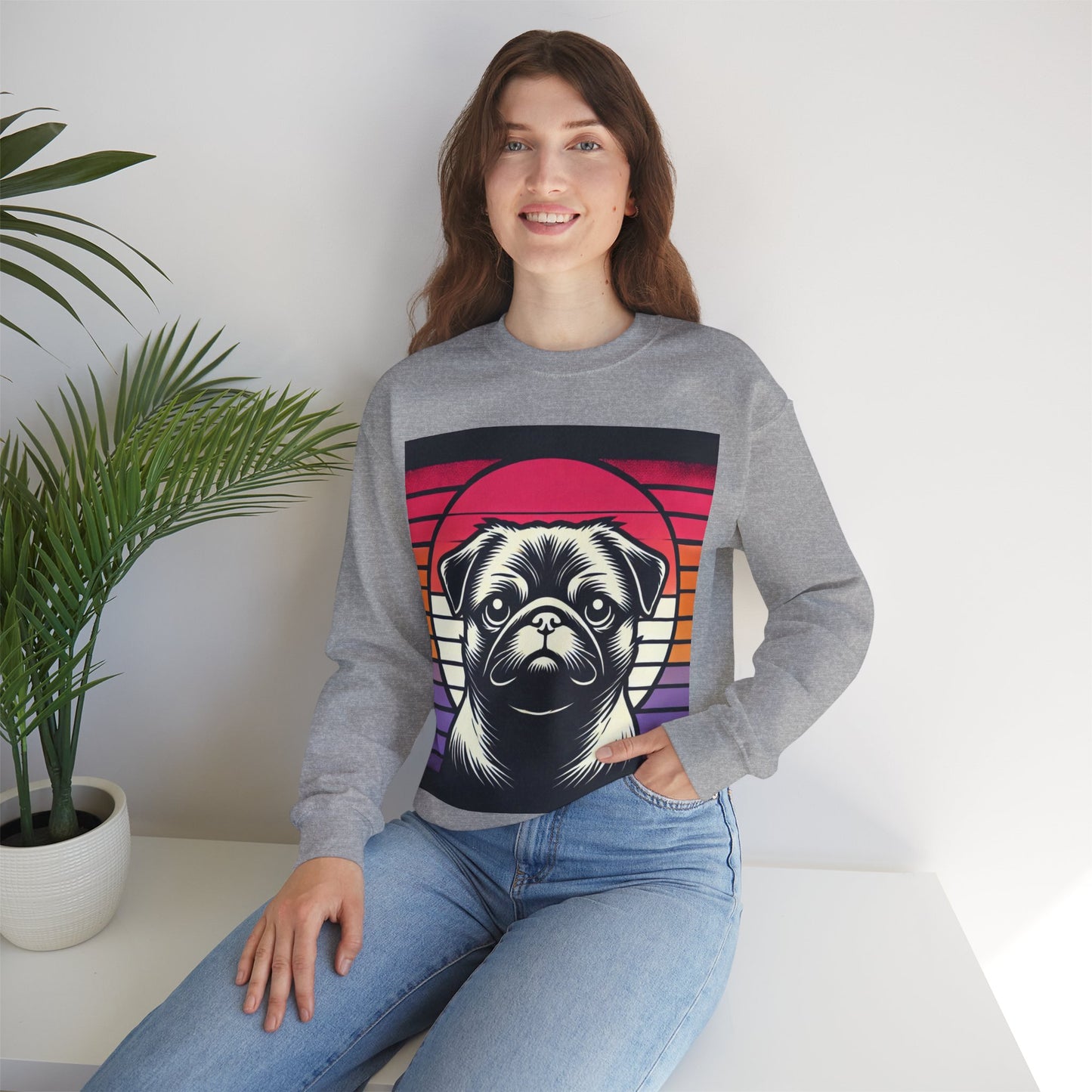 Retro Silhouette Pug Unisex Crewneck Sweatshirt