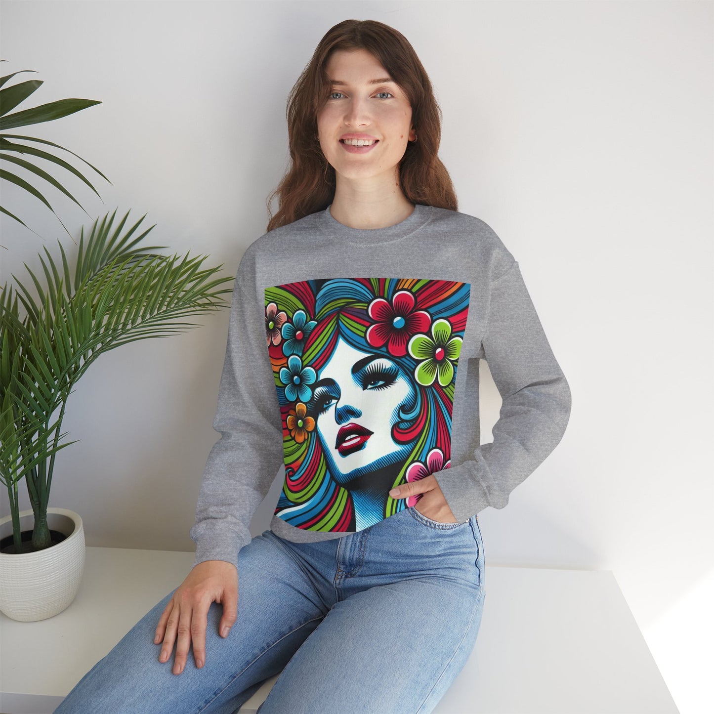 Psychedelic Flower Power Pop Art Unisex Crewneck Sweatshirt