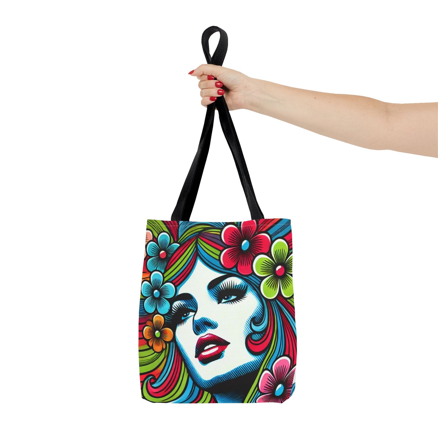 Psychedelic Flower Power Pop Art Tote Book Bag - 13" x 13"