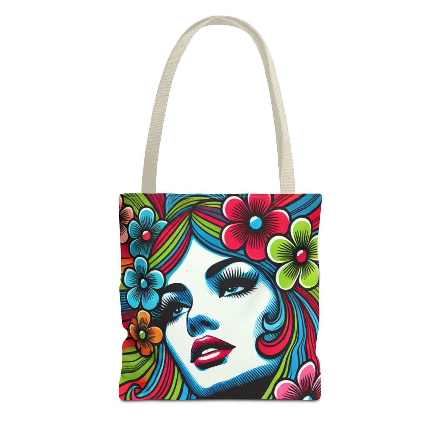 Psychedelic Flower Power Pop Art Tote Book Bag - 13" x 13"