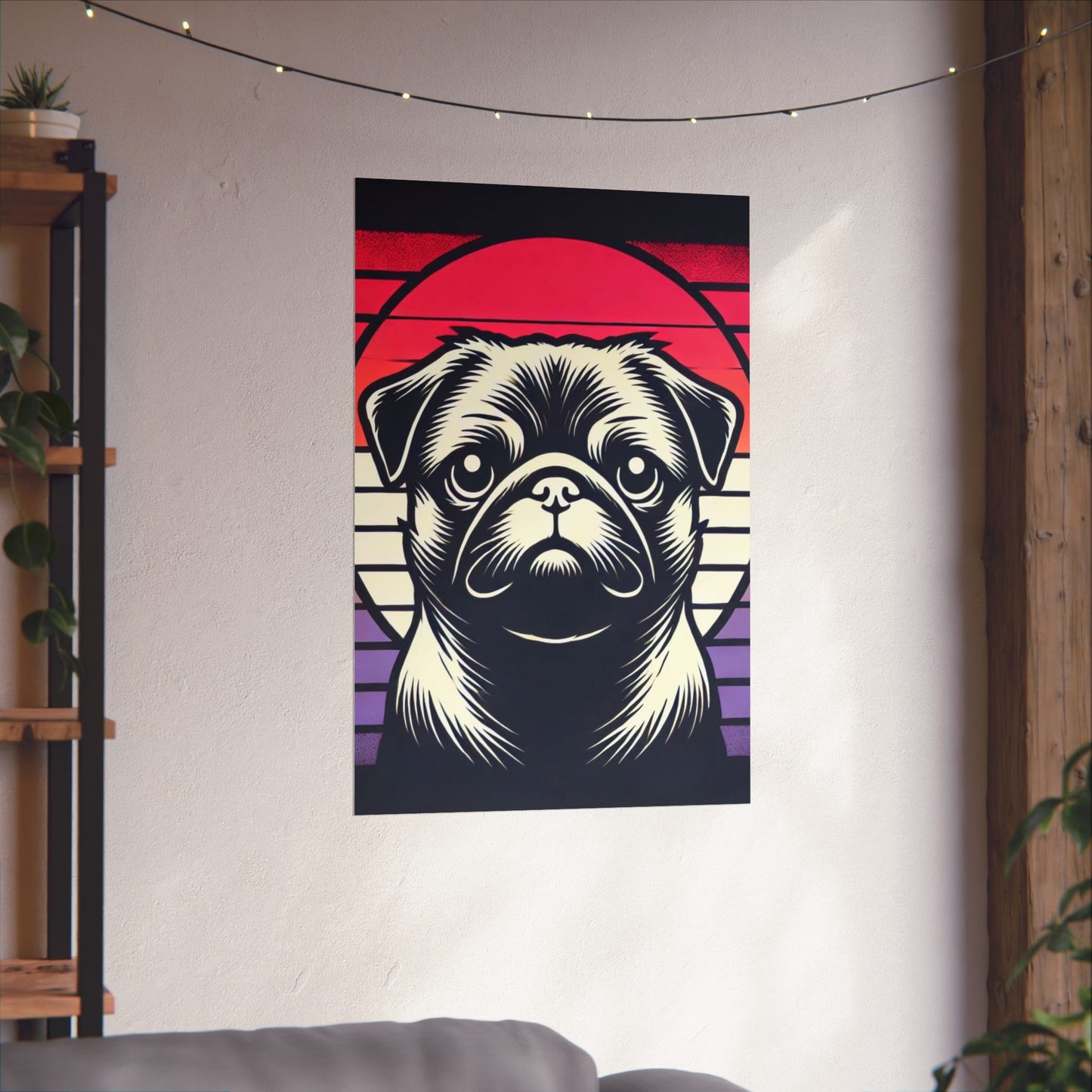 Retro Silhouette Pug Vertical Poster