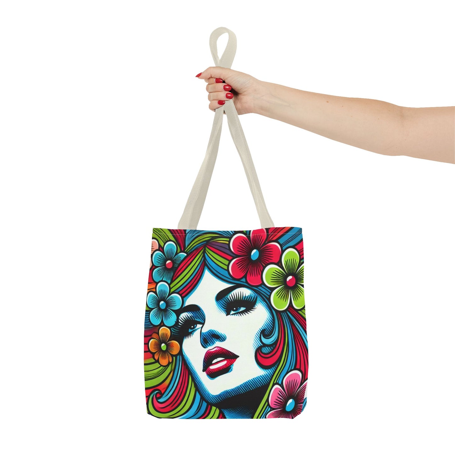 Psychedelic Flower Power Pop Art Tote Book Bag - 13" x 13"