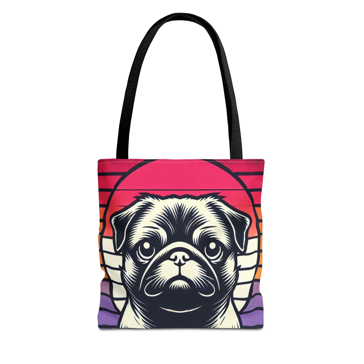 Retro Silhouette Pug Tote Book Bag - 13" x 13"