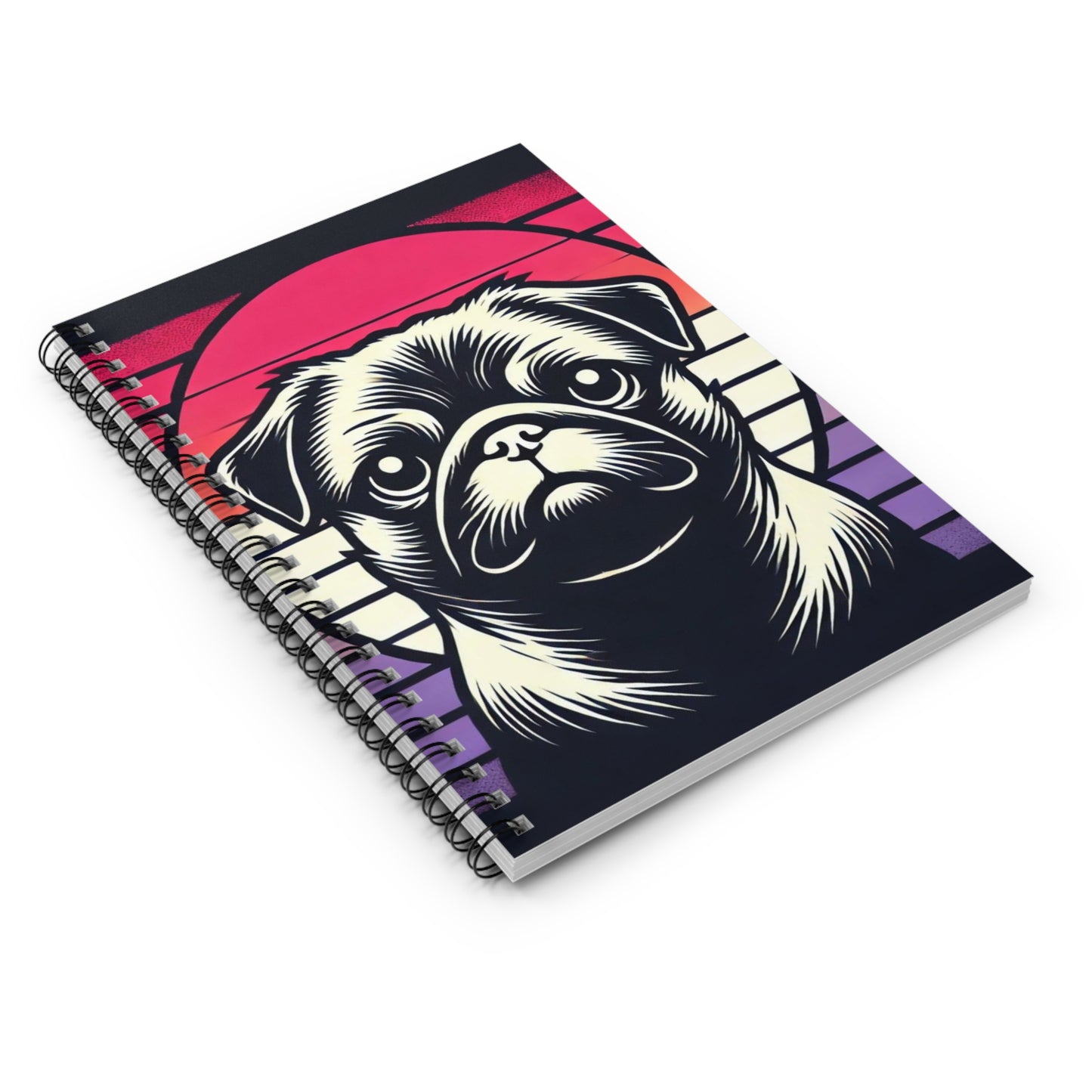 Retro Silhouette Pug Spiral Notebook - Ruled Line