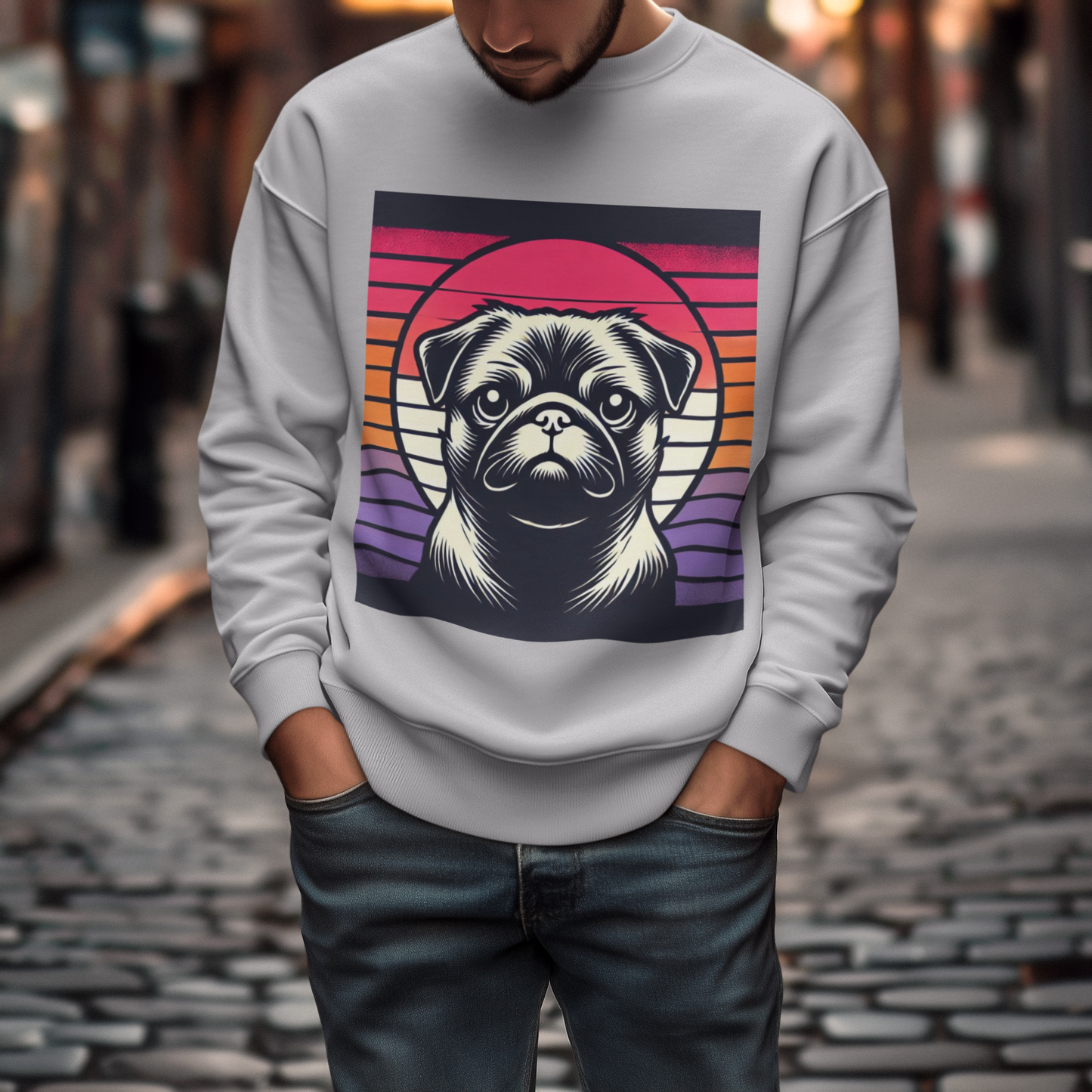 Retro Silhouette Pug Unisex Crewneck Sweatshirt