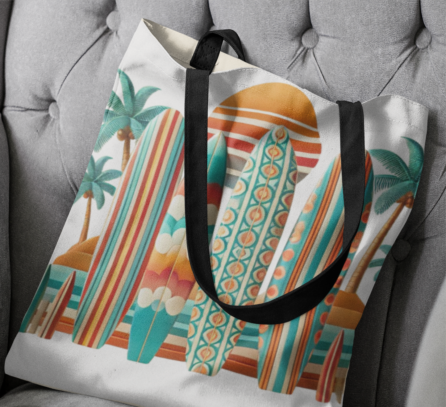 Retro Beach Surfboard Tote Book Bag - 13" x 13"