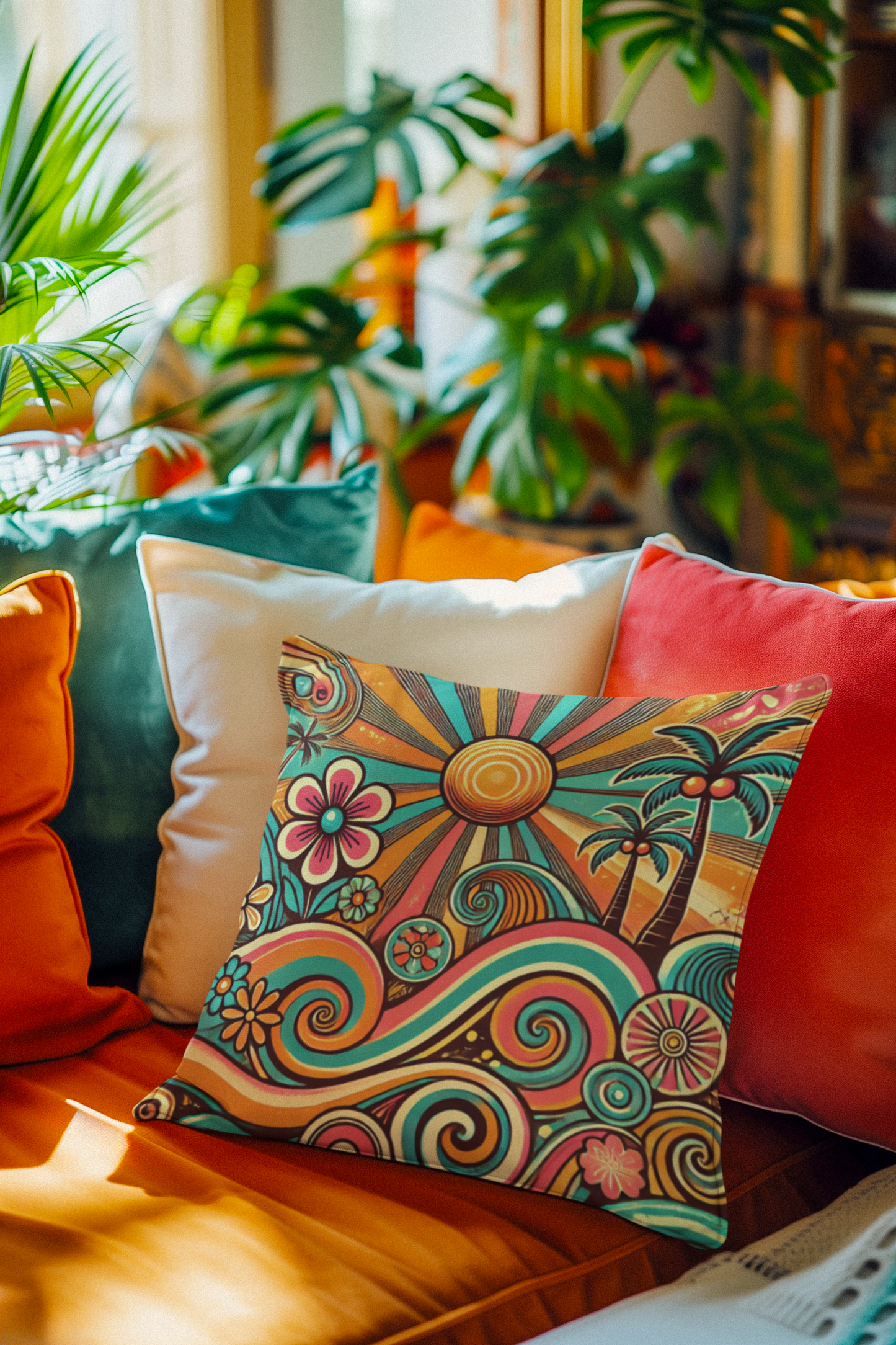 Groovy Sunburst Square Pillow - 14" x 14"