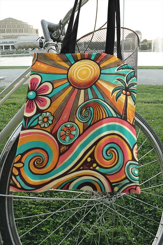 Groovy Sunburst Tote Book Bag - 13" x 13"