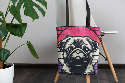 Retro Silhouette Pug Tote Book Bag - 13" x 13"