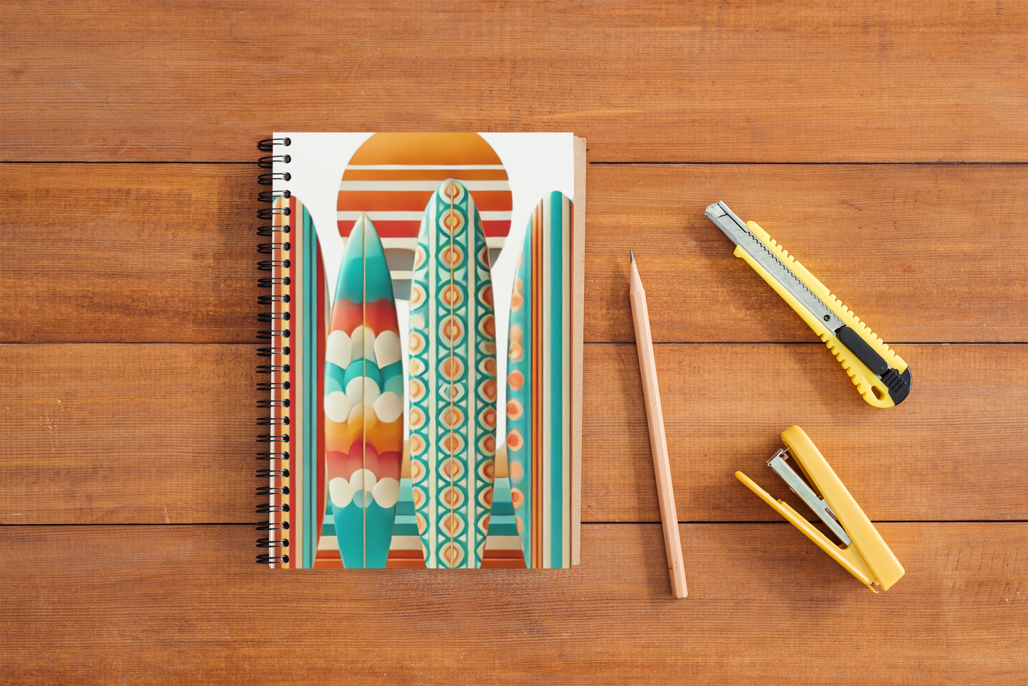 Retro Beach Surfboard Spiral Notebook - Ruled Line