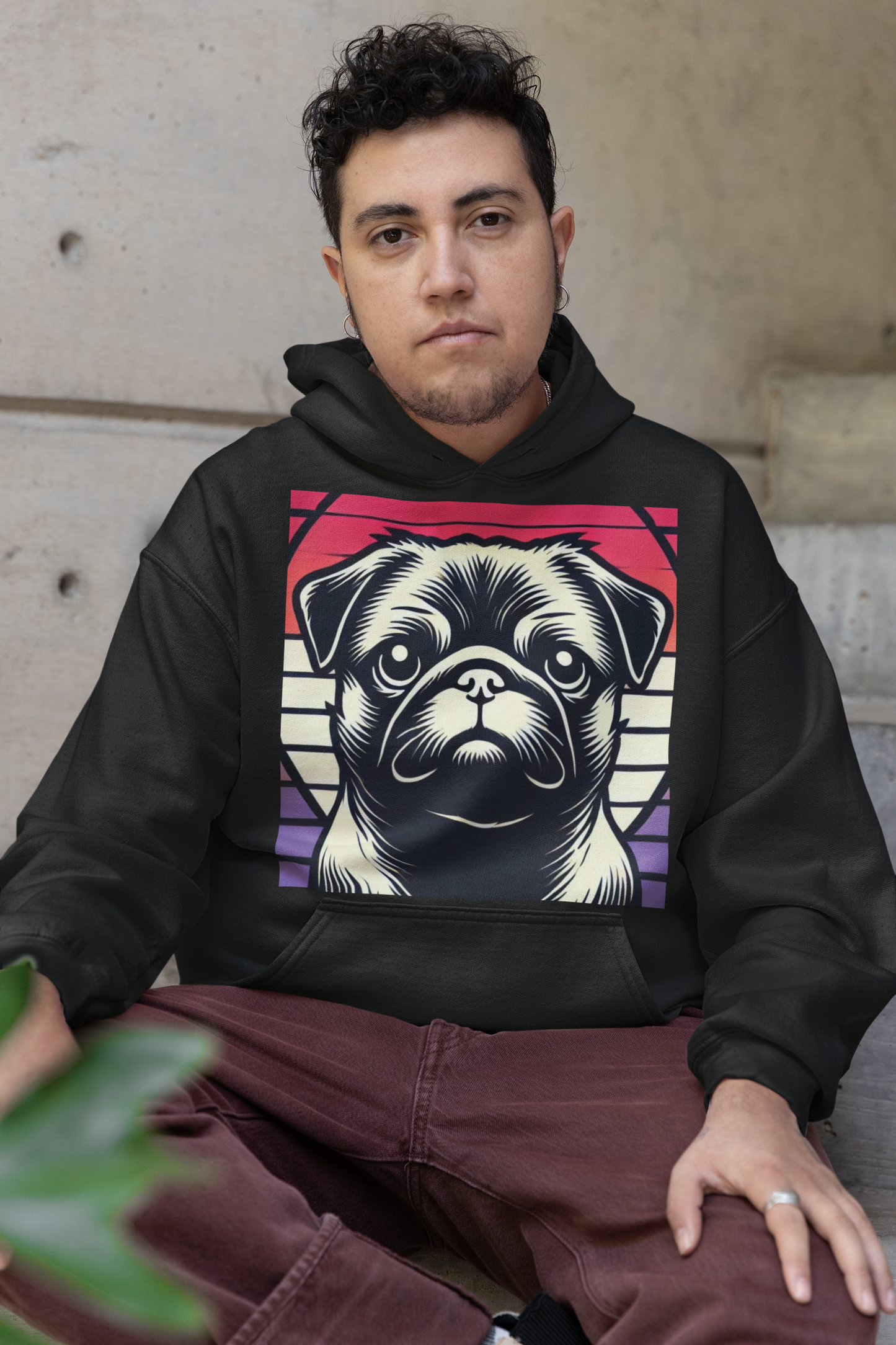 Retro Silhouette Pug Hooded Unisex Sweatshirt - Hoodie