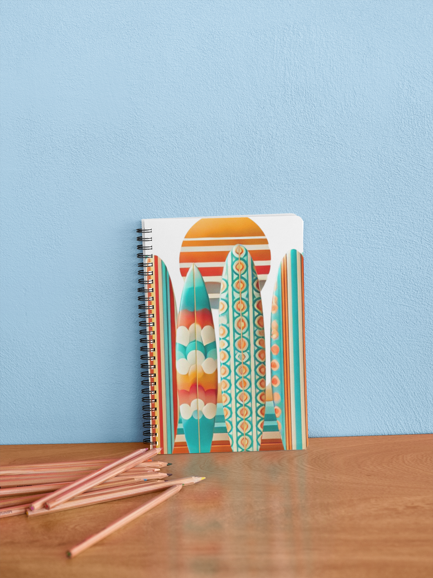 Retro Beach Surfboard Spiral Notebook - Ruled Line