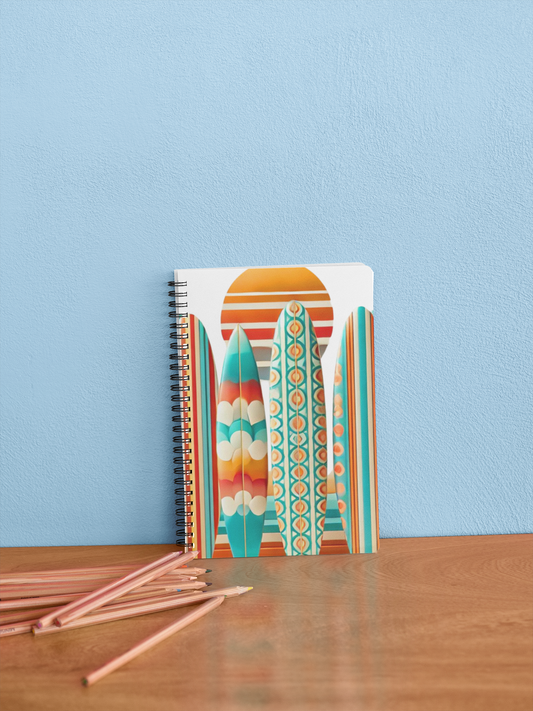 Retro Beach Surfboard Spiral Notebook - Ruled Line