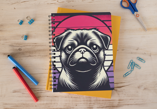 Retro Silhouette Pug Spiral Notebook - Ruled Line