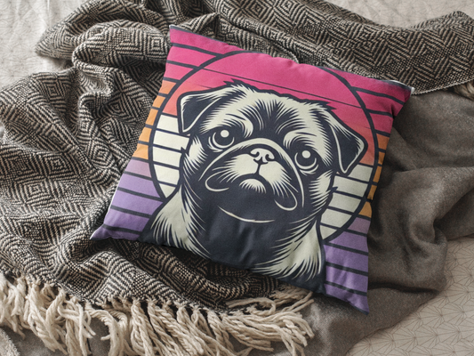 Retro Silhouette Pug Square Pillow - 14" x 14"