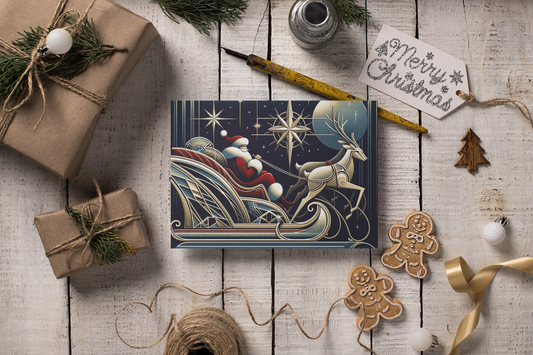 Art Deco Holidays Postcard - Sleigh